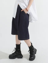 Pintuck Wide Raw Denim Bermuda Pants