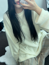 PATCH 🤎 LOOSE GIRLY OVER KNIT 🧸🤍🤎🖤4COLOR
