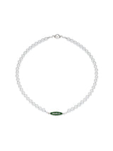 GREEN TAG SILVER BALL NECKLACE