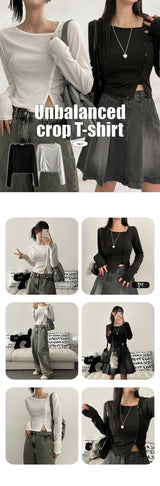 Hani Unbalanced Snap Crop Long Sleeve T-shirt