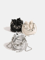 Silver woven chain bucket shoulder crossbody bag
