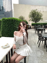 Lace ribbon patchwork bateau collar top