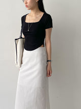 Marine Square Neck Crop Short Sleeve T-shirt