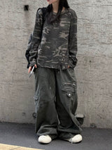 camo snap waffle long sleeve t-shirt