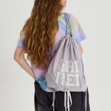 Logo applique ribbon string bag