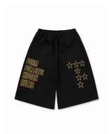 Star Lettering Patch Bermuda Sweat Pants - Black