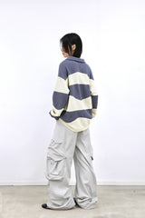 RELABEL(ラベル) ワッフルウィーブエスニックパターンコントラストカラーノッティドファブリックパッチワークプルオーバーニット