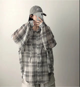 PD ボクシーフィットバルーンスリーブチェックサマーフーディーソース
