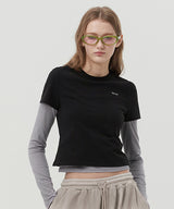 ストライプレイヤードTシャツ2パック [BLACK]