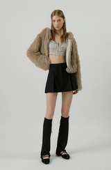 COMELY soft fur crop hoodie jacket [beige]