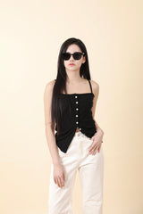 Button Sleeveless Top Black