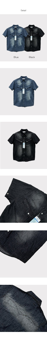 [S/S] Cool western denim half shirts (2color)