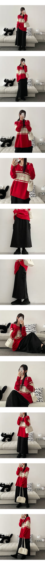 Tolp Lettering Color Round Knitwear