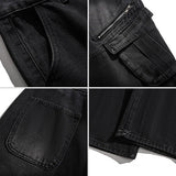 ブラックブルーダイアゴナルジッパーカーゴワイドデニムパンツ (DP37657)