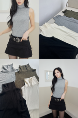 wool Angora sleeveless turtleneck T-shirt
