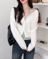 Round Loose Crop Shaggy Knit Cardigan (6color)