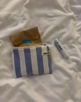 Wide stripe flat pouch - blue , M size