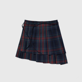Pleated Wraparound Skirt Navy Check