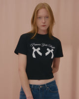 プリンセスツインリボンクロップTシャツ-BLACK