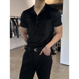 [MUSCLE FIT] ベルベットゴルジヘンリーネックハーフTシャツ