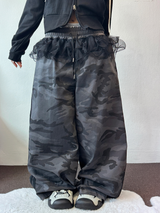 MILITARY CUTE LAYERED TRACK🤍🎀💘 CANCAN FRILL RUFFLE SKIRT PANTS 💚🩶2COLOR