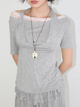 レース オフセット Tシャツ