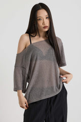 ニットワンショルダーTシャツ, Charcoal
