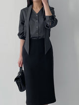 Satin Tie V-Neck Blouse
