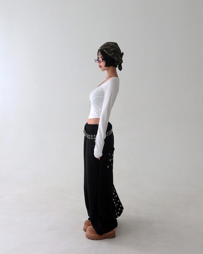 Punching eyelet string wide pants