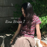 Lina Striped Cap Sleeve Short Sleeve T-Shirt 2 Colors