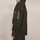 faux leather mix denim shirt_black