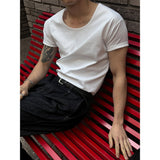 [MUSCLE FIT] U neck muscle half-shirts(8color)