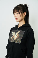  GRAPHIC APPLIQUE WOMAN ZIP-UP HOODIE(BLACK)