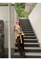 Hazelnut pintuck wide cotton casual pants