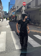 ウォッシュドブラックマルチカーゴデニム