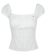 Square Neck Puff BL - flower jacquard