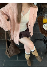 Pink laze oversized-fit knit cardigan