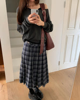 [ORIGINAL] Buckle Check Midi Pleated Skirt