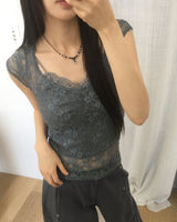 Nouvo see-through Lace Short Sleeve T-shirt