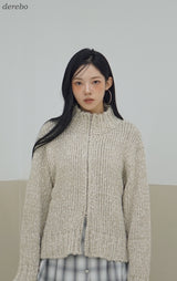 Multicolor high neck knitwear zip-up cardigan