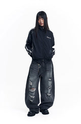 Dirty Nylon Piping Track Jacket - Black