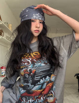 ヴィンテージカーウォッシュプリントルーズ半袖Tシャツ