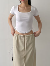 Marine Square Neck Crop Short Sleeve T-shirt