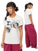 ニットキトゥンネックレスプリントショートスリーブTシャツ
