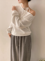 #One Shoulder Ribbon Loose Fit Sweat Shirt (4color)