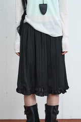 Satin Frill Midi Skirt (Black)