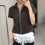 トビン ナイロンシャーリング クロップショートスリーブ ジップアップ