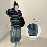 Loen pocket incision line washing balloon wide denim pants