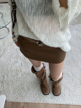 Rustle Buckle Strap Soft Slouch Suede Long Boots