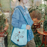 UnsocialNight original literary retro versatile カジュアル イラストプリントワンショルダークロスボディバッグ for women